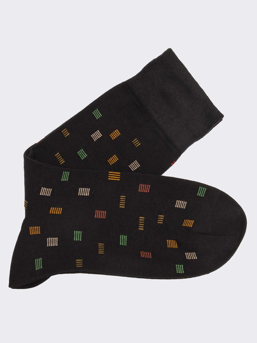 Men's rectangular patterned calf socks in warm cotton - Made in Italy