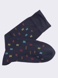 Men's rectangular patterned calf socks in warm cotton - Made in Italy