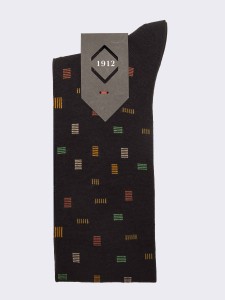Men's rectangular patterned Knee high socks in warm cotton - Made in Italy