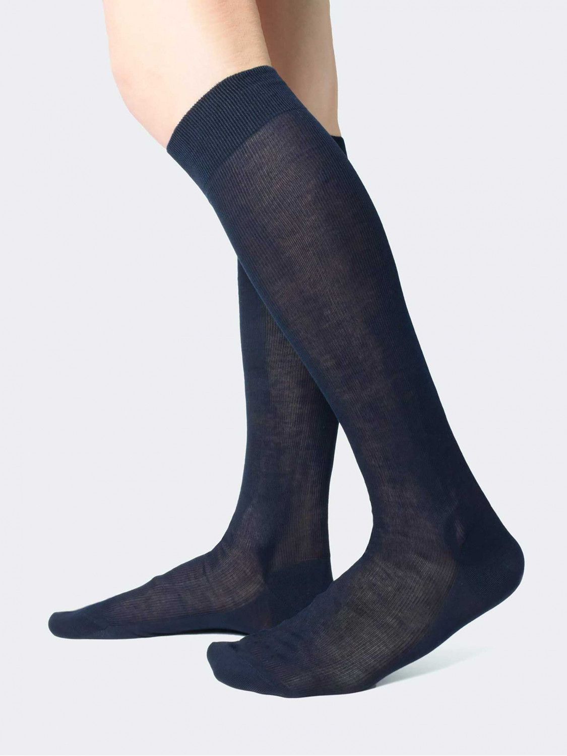 Ribbed 1:1 Knee high socks, 100% cotton - Made in Italy
