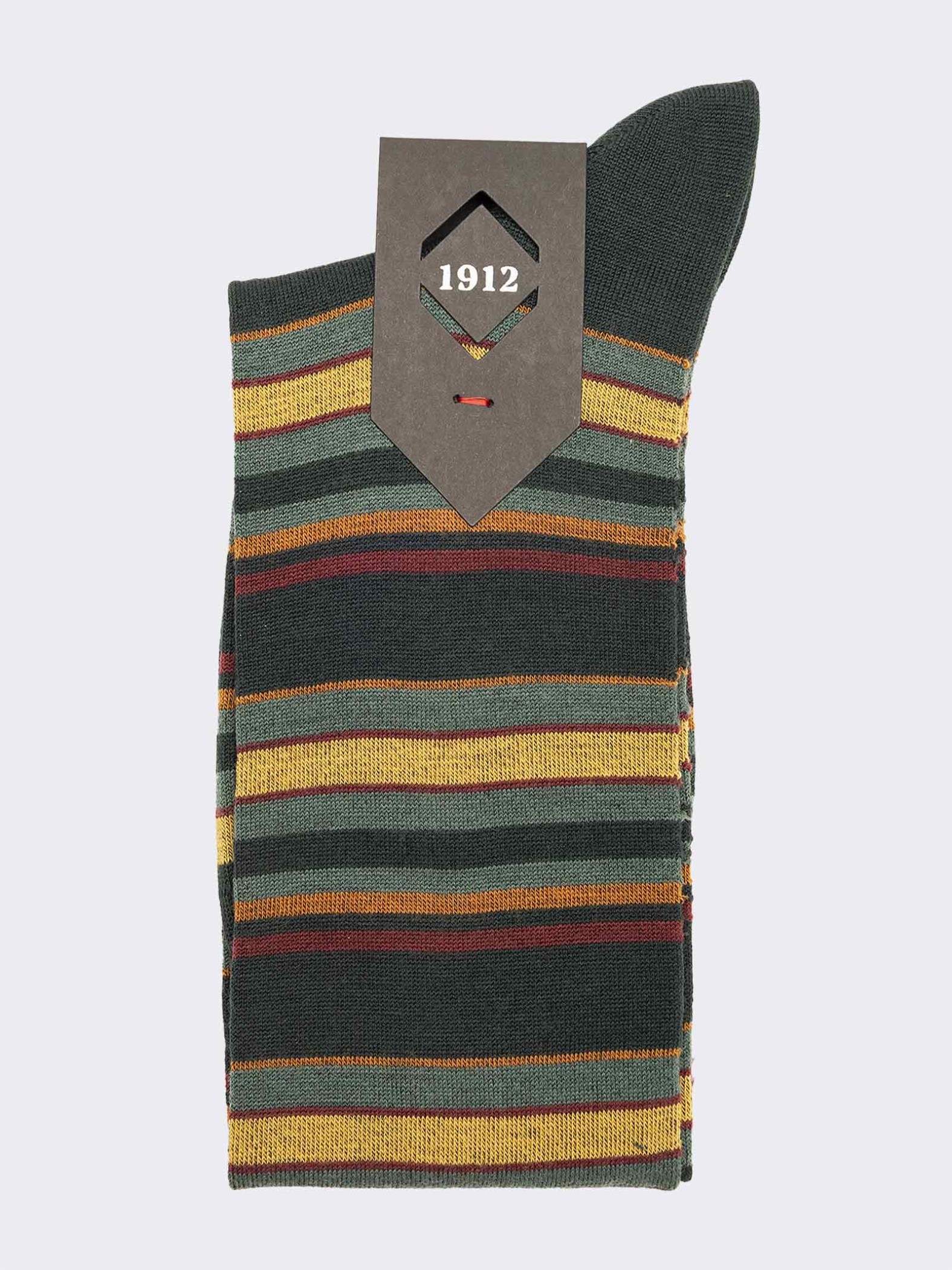 Men's long striped pattern socks in warm Cotton - Made in Italy