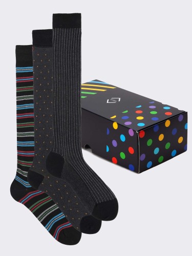 Geschenkpackung 3 Paar Black Mix Fantasy Socken - Geschenkidee Made in Italy