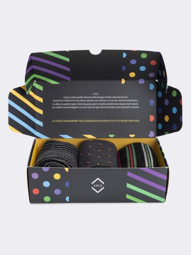 Geschenkpackung 3 Paar Black Mix Fantasy Socken - Geschenkidee Made in Italy