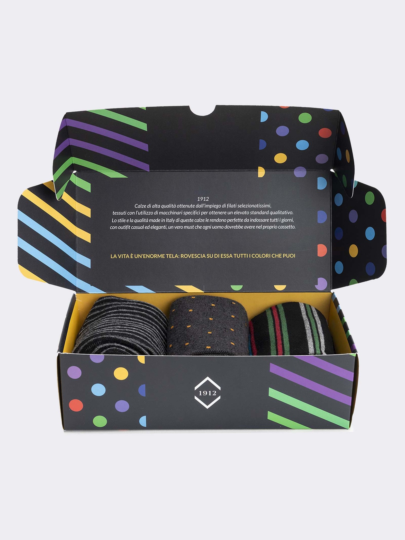 Gift Box 3 Pairs Black Mix Fantasy Socks - Gift idea Made in Italy