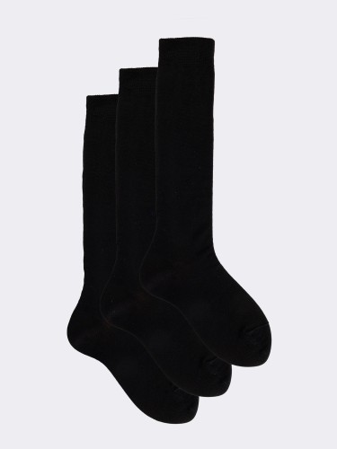 Trio of classic plain children's Knee high socks in Filo di Scozia - Made in Italy