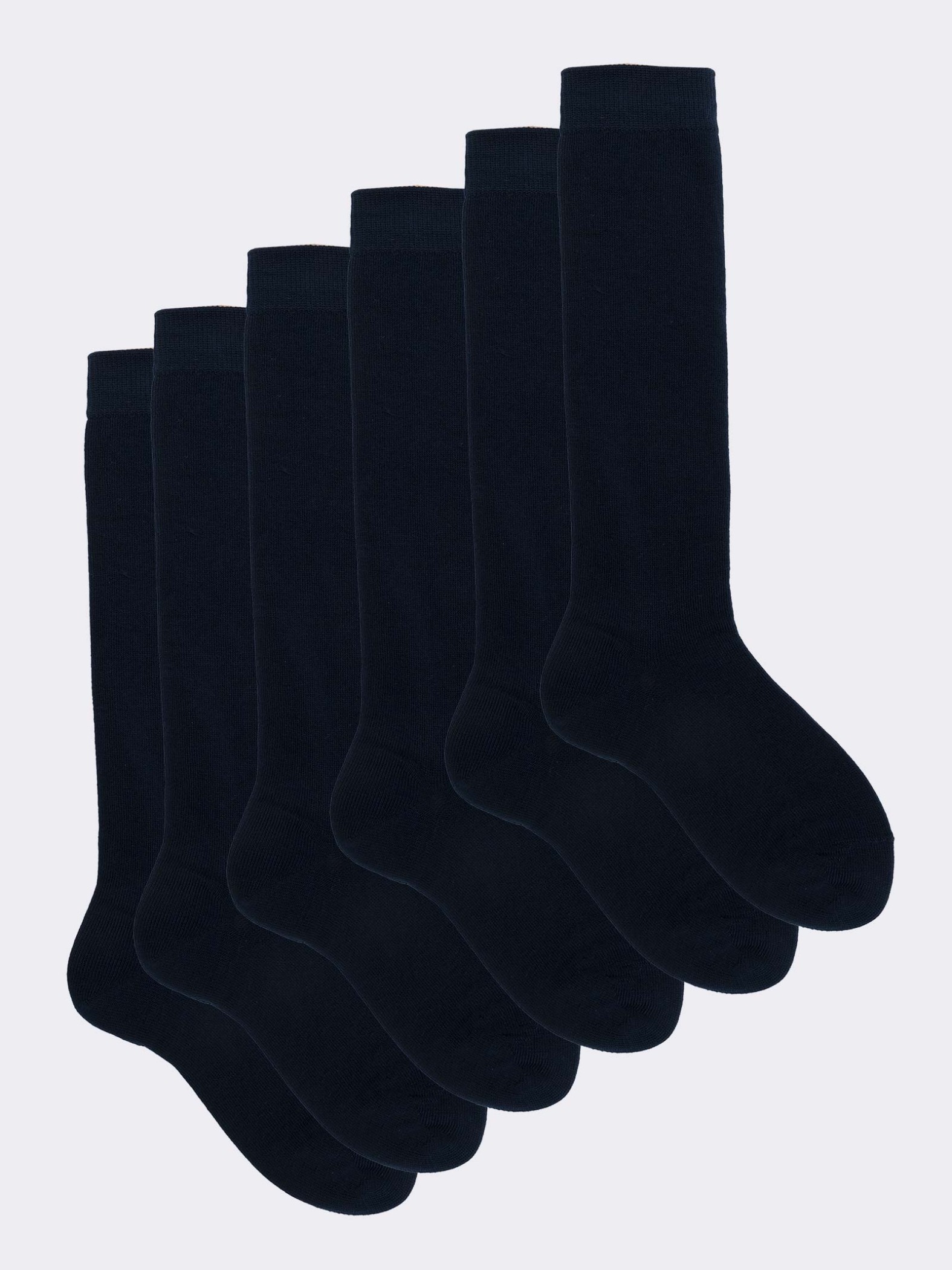 Six pairs of children's long plain socks in warm cotton