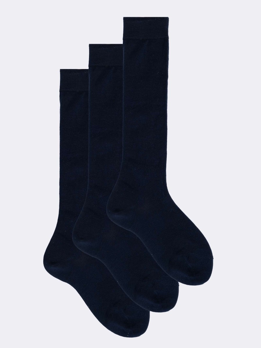 Three pairs of children's classic Knee high socks in warm cotton - Made in Italy