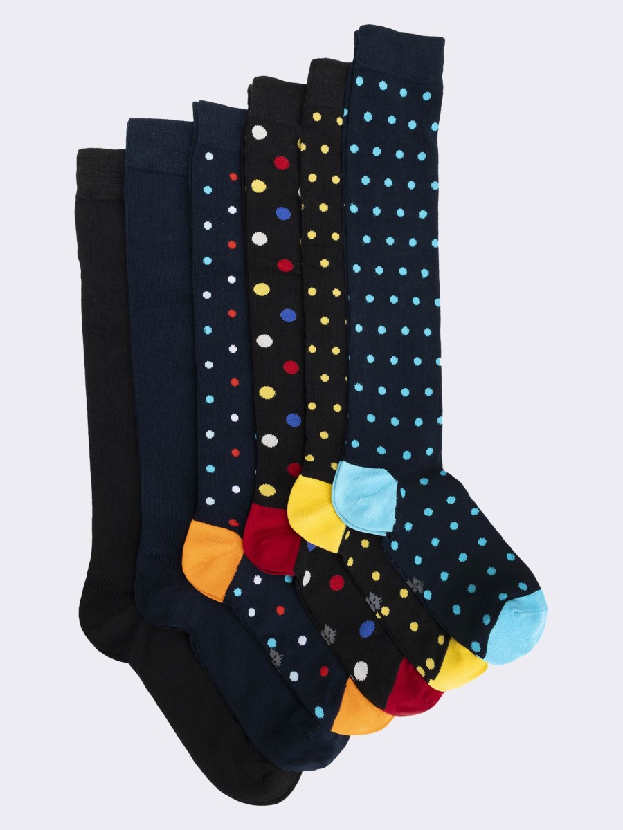 Gift Box Men's Warm Cotton Socks, 6 Pairs Polka Dot Pattern