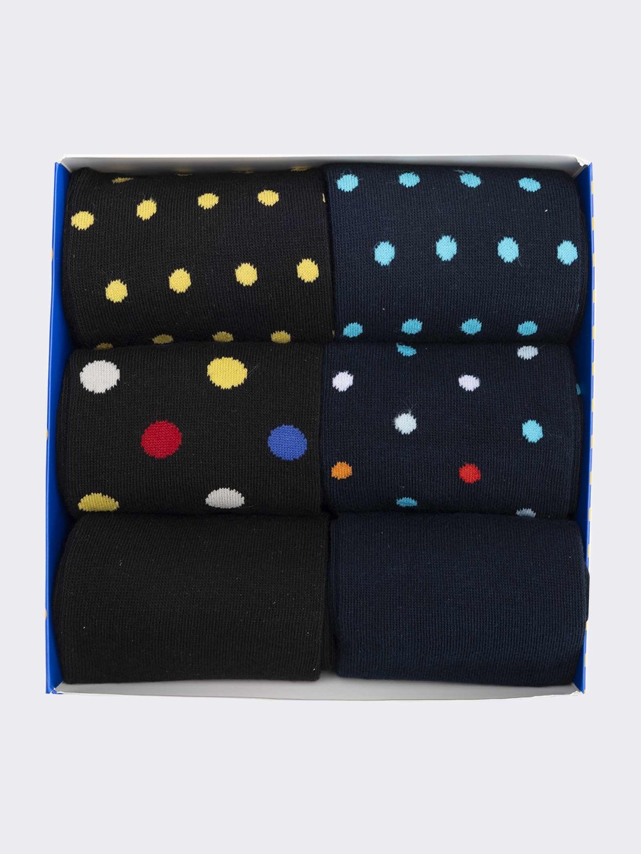 Gift Box Men's Warm Cotton Socks, 6 Pairs Polka Dot Pattern