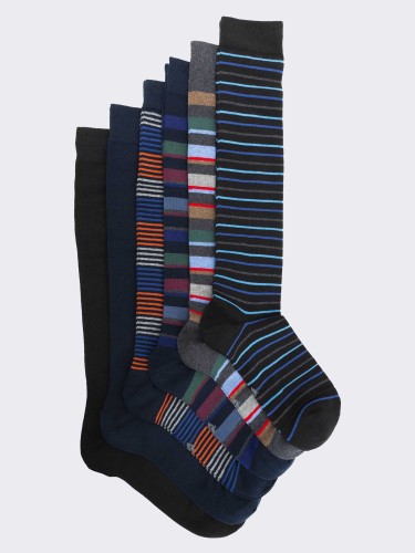 Gift Box Warm Cotton Men's Socks, 6 Pairs Striped Pattern