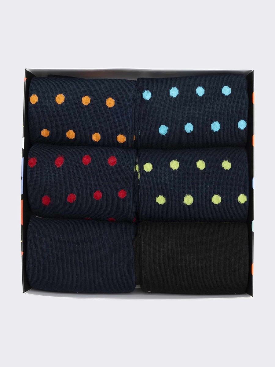 Geschenkpackung Herren Socken, kurz, warm, Baumwolle, 6 Paar Polka Dot Fantasy
