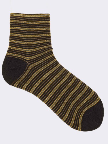 Women's short socks with lurex striped pattern, made of warm cotton - Made in Italy.