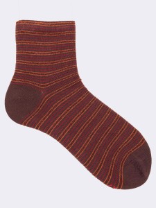 Women's short socks with lurex striped pattern, made of warm cotton - Made in Italy.
