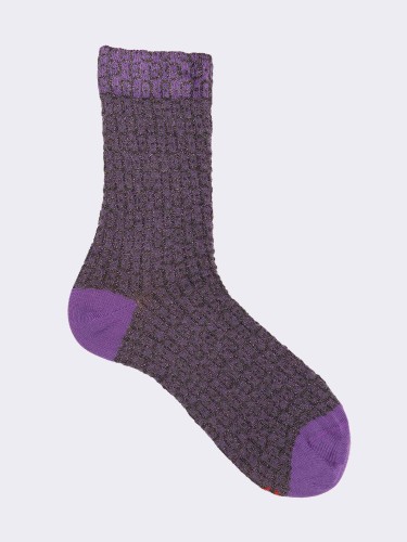 Women's Short Socks with Lurex Circles Pattern in Warm Cotton - Made in Italy