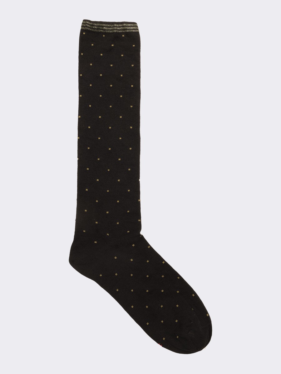 Women's long socks with polka dot pattern, made of warm cotton - Made in Italy.