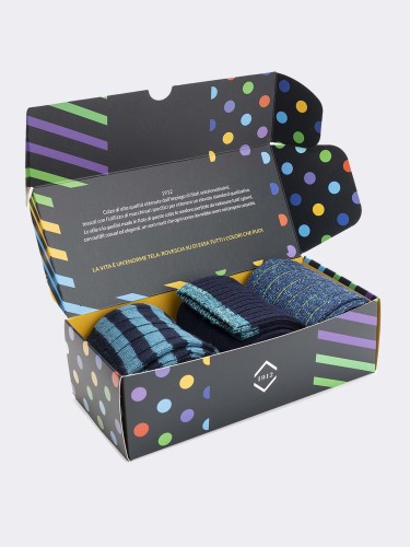Geschenkpackung 3 Paar blaue Socken mit Wintermuster - Geschenkidee Made in Italy