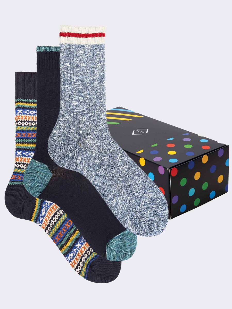 Geschenkpackung 3 Paare bunt gemusterte Socken - Geschenkidee Made in Italy