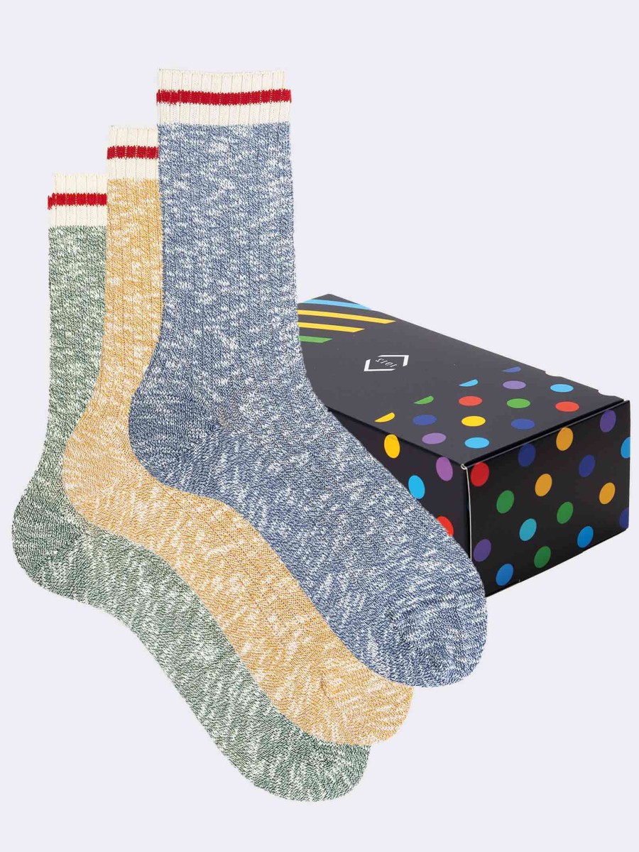 Geschenkpackung 3 Paar Vintage Sport gemusterte Socken - Geschenkidee Made in Italy