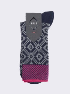 Women's Short Diamond Patterned Warm Cotton Socks - Made in Italy