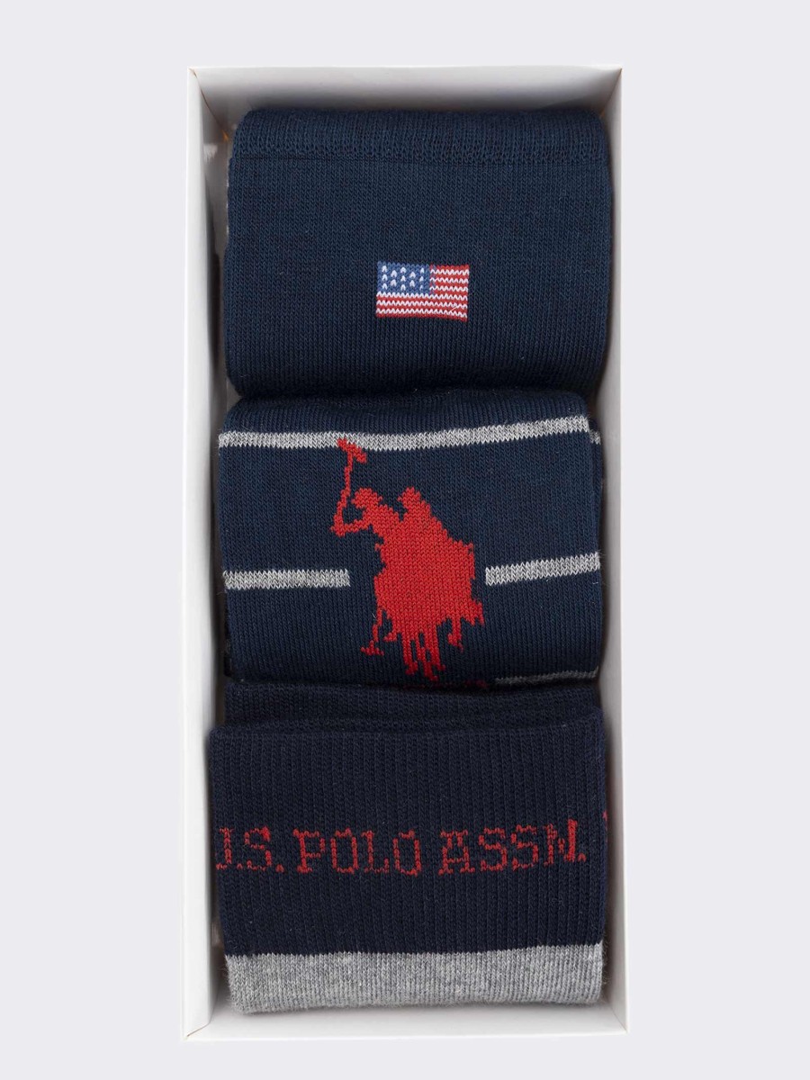 Geschenkpackung U.S. POLO ASSN. Herren Socken aus warmer Baumwolle, 3 Paar gemustert