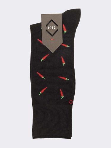 Herren Boston Socken mit Chili-Muster aus warmer Baumwolle - Made in Italy