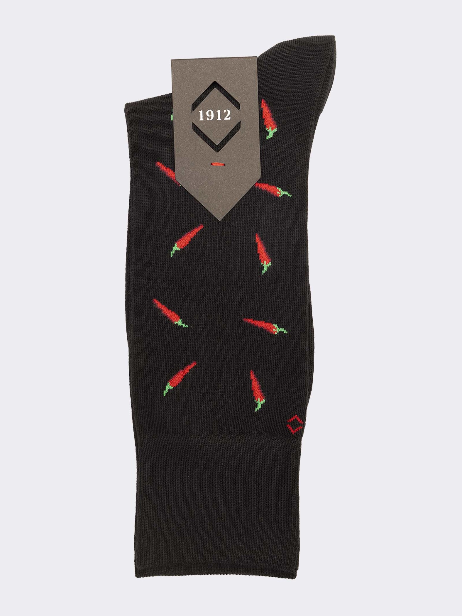 Men's boston socks with chili pattern in warm Cotton - Made in Italy