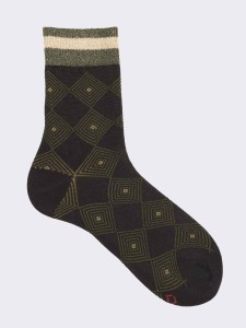 Kurze Socken aus Baumwolle mit Rauten- und Punktemuster für Damen - Made in Italy