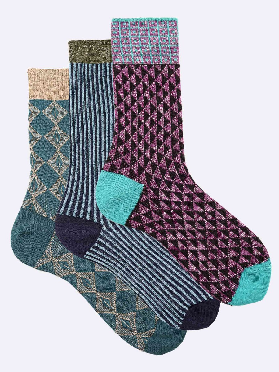 Gift Box Woman's Short Warm Cotton Socks, 3 Pairs Mix Fantasy