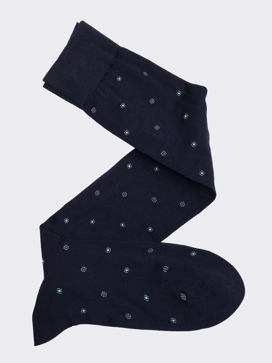 Men's long tie patterned socks in cool cotton - Made in Italy