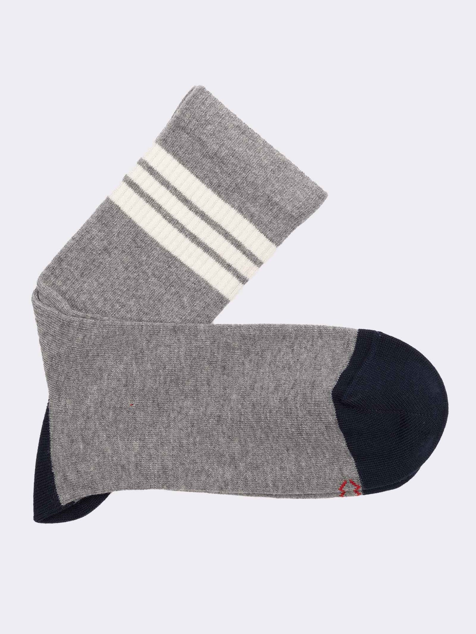 Men's sport patterned crew socks with stripes in cool cotton - Made in Italy