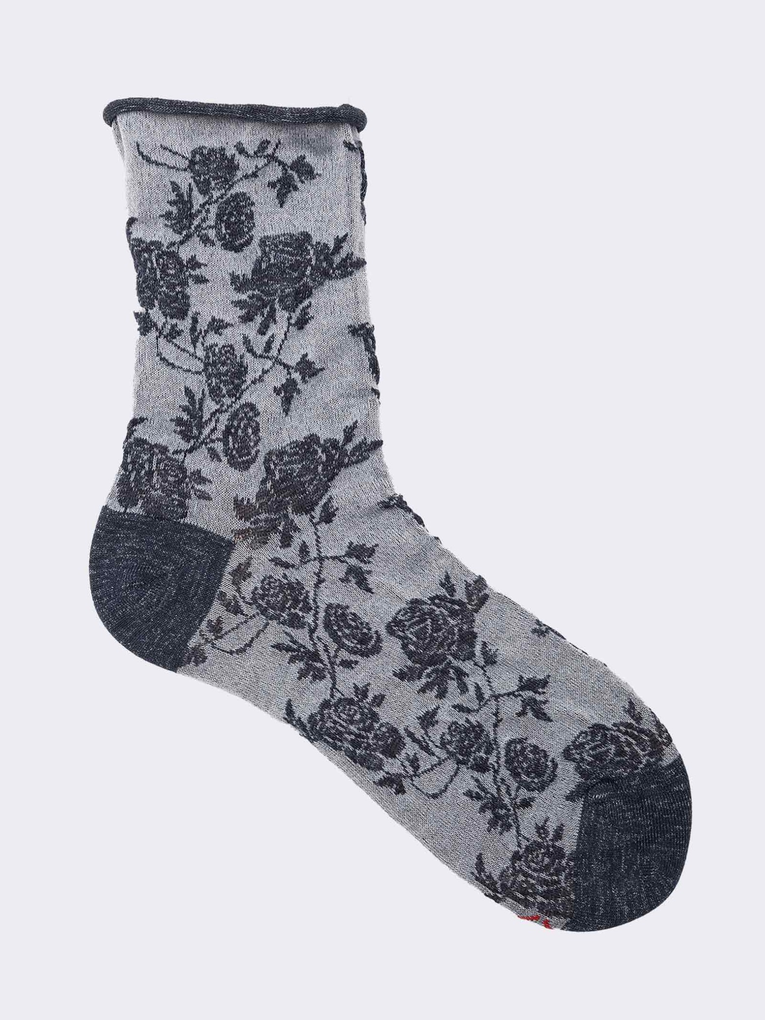 Cool cotton rose patterned women's short socks - Made in Italy