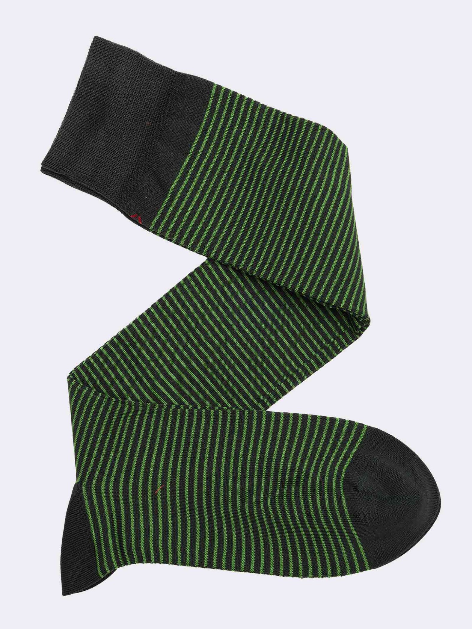 Men's striped patterned knee-high socks in cool cotton - Made in Italy