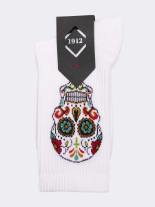 Mexican Skull patterned men's cotton and terry crew socks - Made in Italy