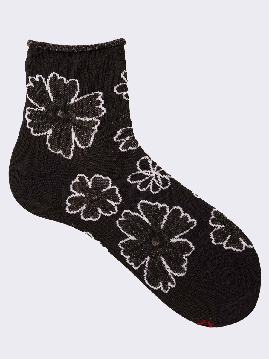 Women's cool cotton flower patterned crew socks - Made in Italy