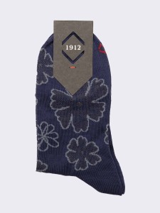 Women's cool cotton flower patterned crew socks - Made in Italy