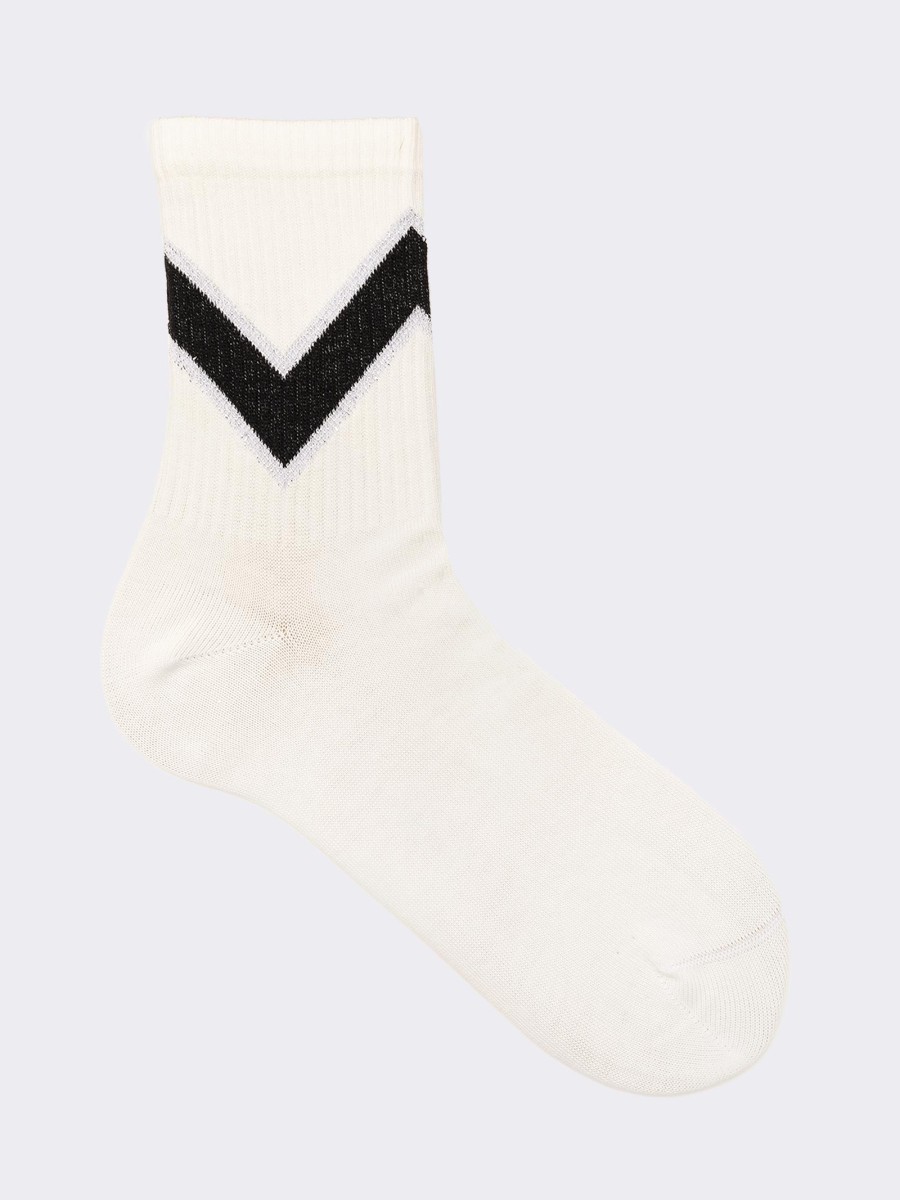 Women's fancy short sport socks lurex line in cool cotton
