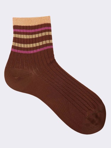 Women's ribbed striped cool cotton crew socks - Made in Italy
