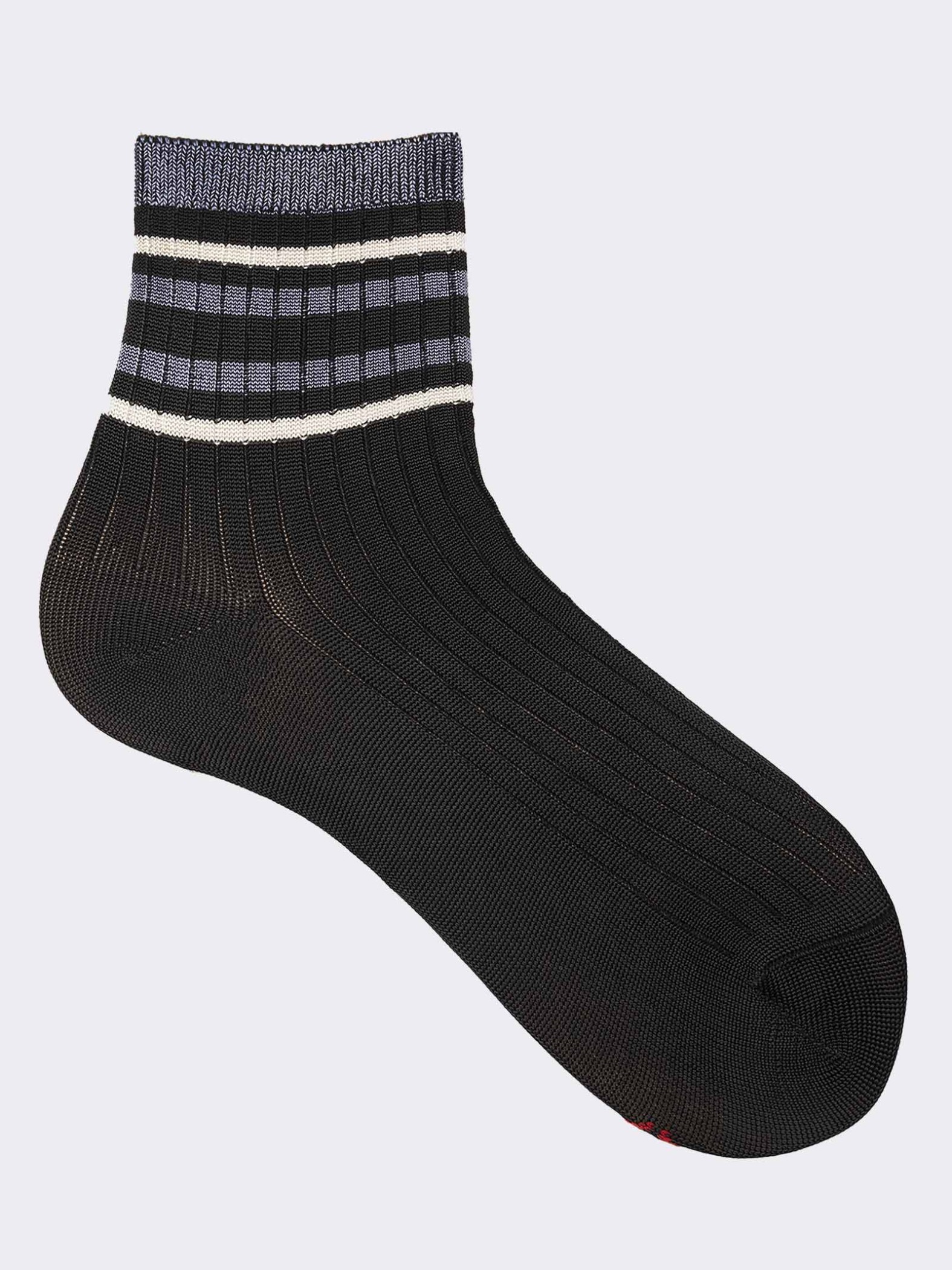 Women's ribbed striped cool cotton crew socks - Made in Italy