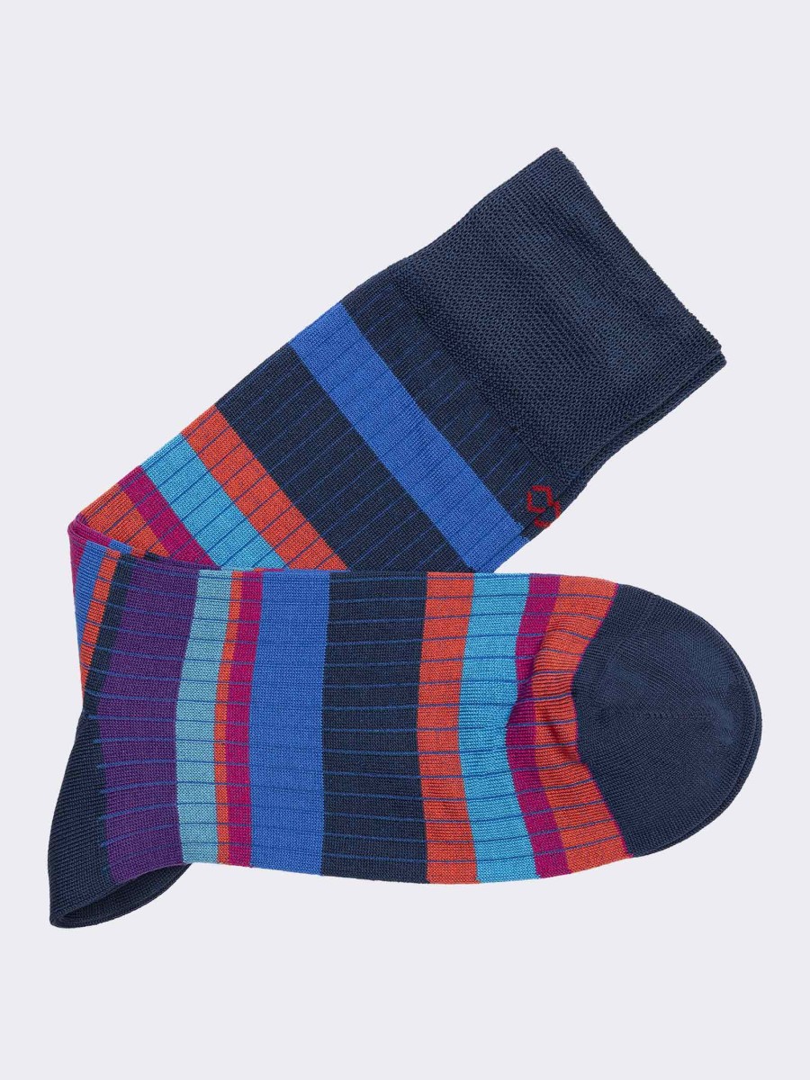 Multicoloured striped men's crew socks in cool cotton - Made in Italy