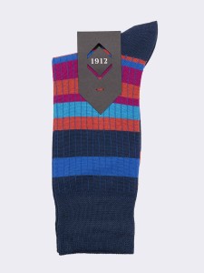 Multicoloured striped men's crew socks in cool cotton - Made in Italy
