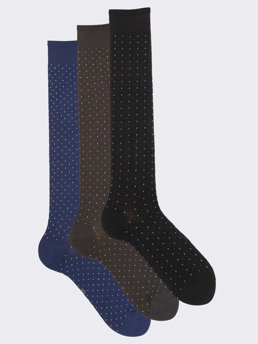 Three elegant patterned Men's knee-high Socks in cool Cotton