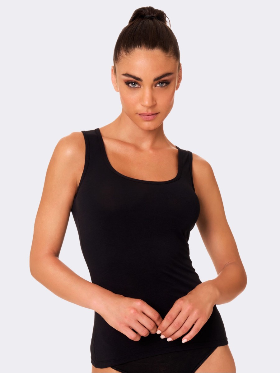 Silk and Modal Wide-Shoulder Tank Top - Elegance and Comfort