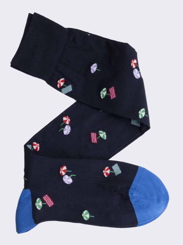 Men's Long Fancy Sea Pattern Socks in Fresh Cotton - Made in Italy