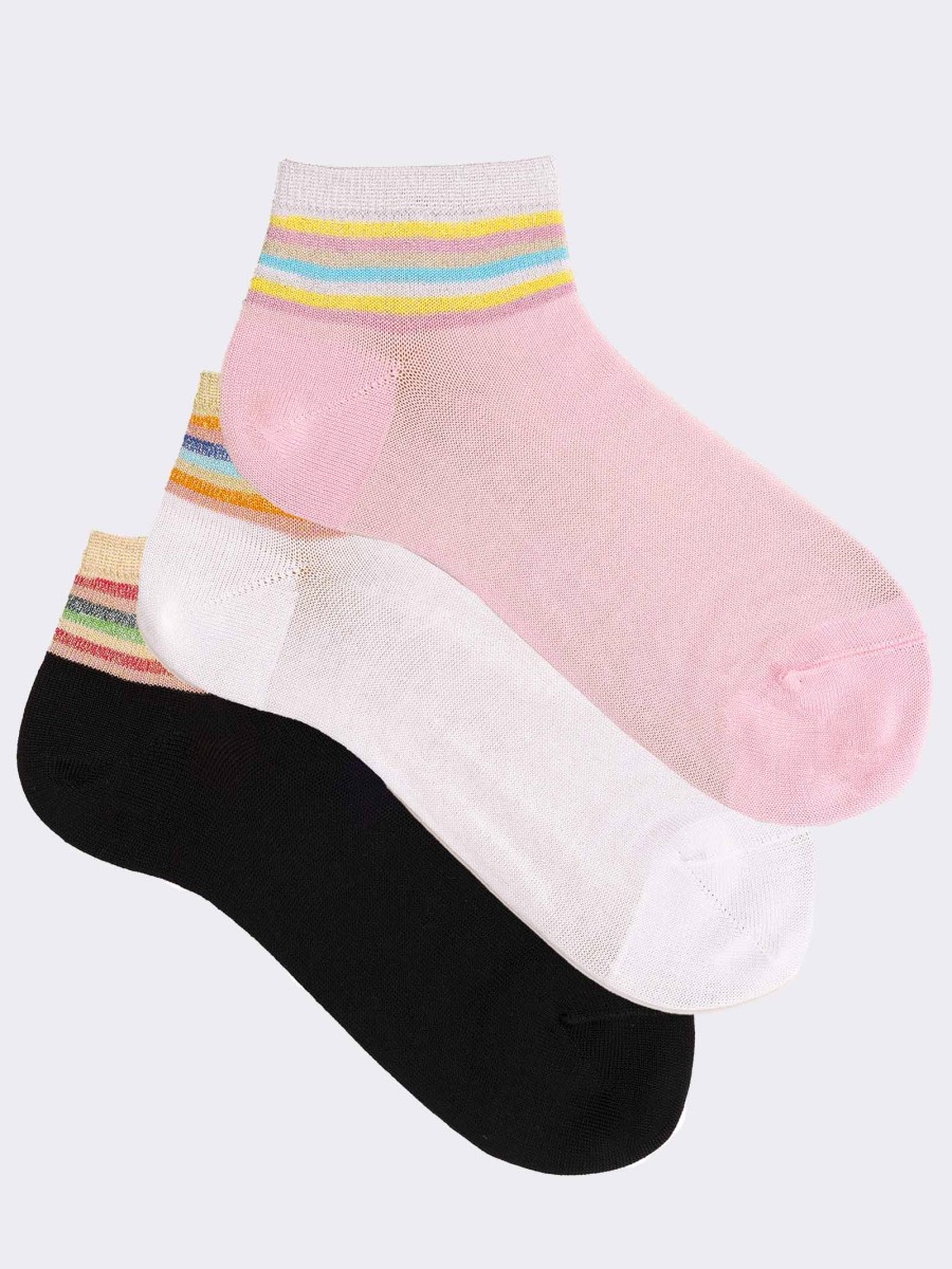 Women's Short Stripe Patterned Socks in Cool Cotton