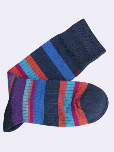 Men's Short Striped Socks in Cool Cotton - Made in Italy