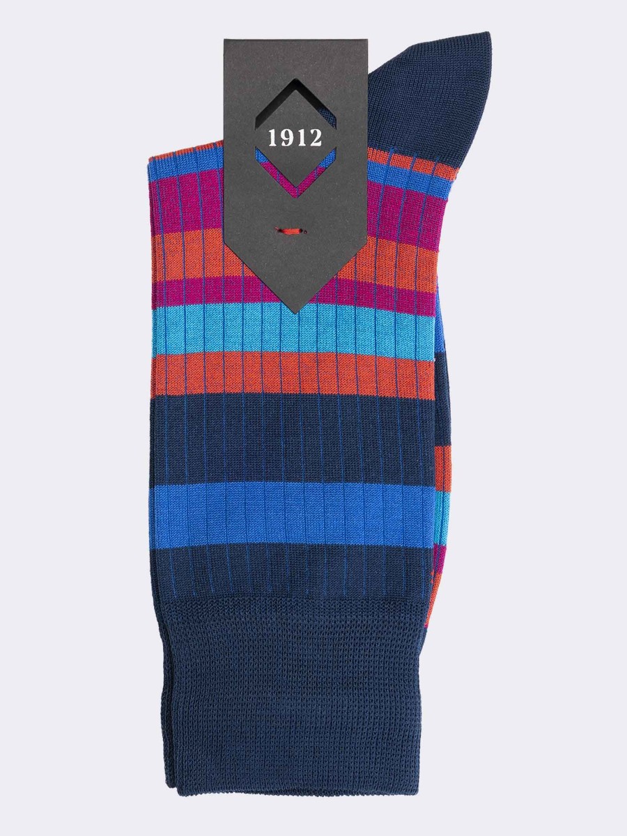 Men's Short Striped Socks in Cool Cotton - Made in Italy