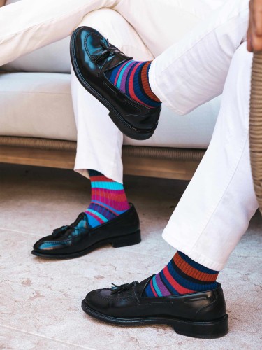 Men's Short Striped Socks in Cool Cotton - Made in Italy