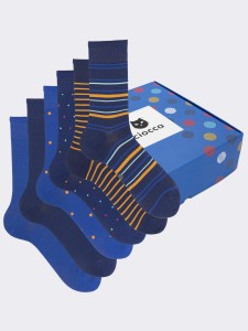 Gift Box of 6 Pairs of Men's Short Socks - Patterned Stripes and Polka Dots in Breathable Cotton