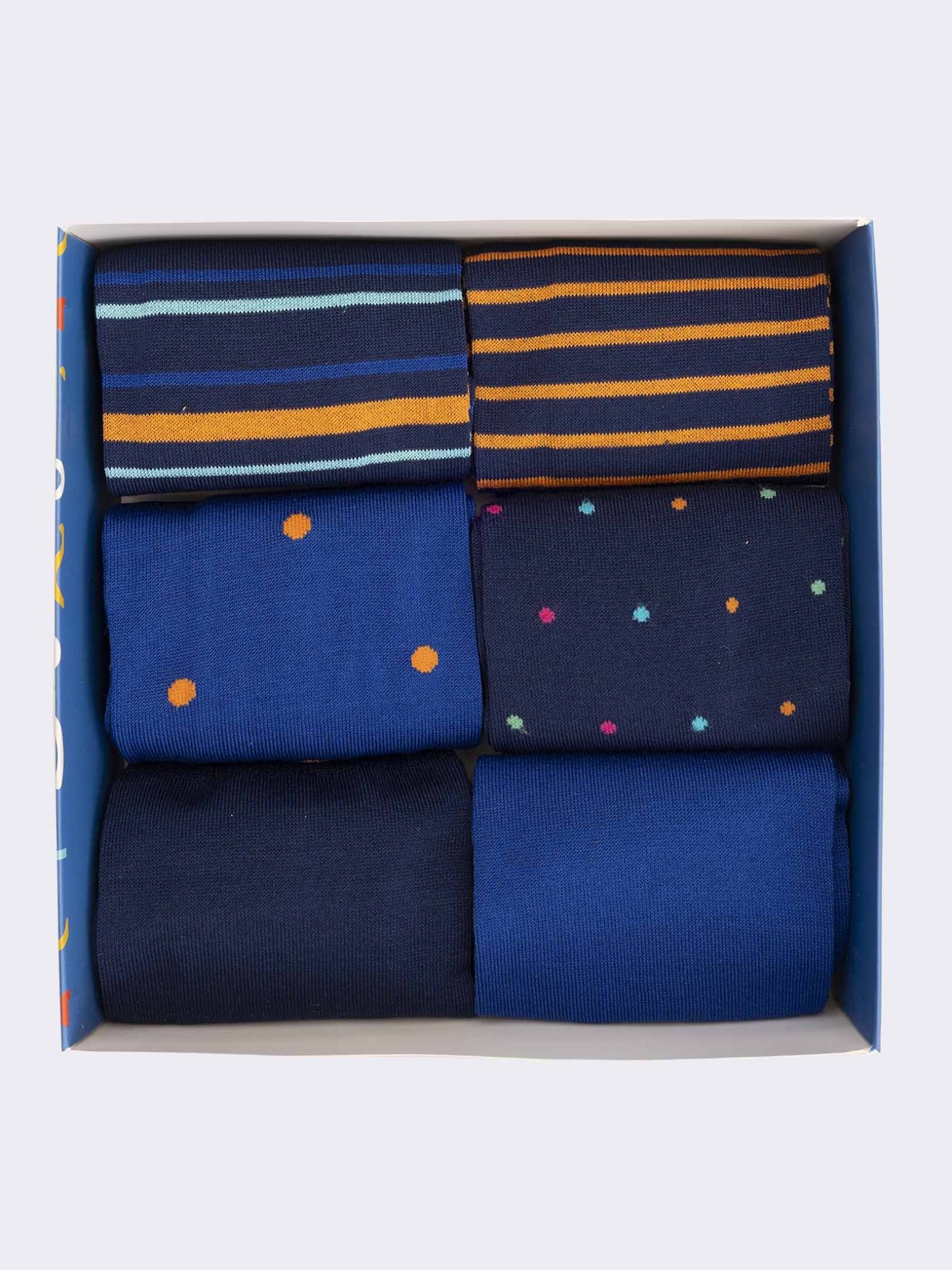 Gift Box of 6 Pairs of Men's Short Socks - Patterned Stripes and Polka Dots in Breathable Cotton