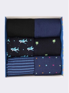 Geschenkbox mit 6 Paar gemusterten Herren-Kurzsocken aus frischer Baumwolle